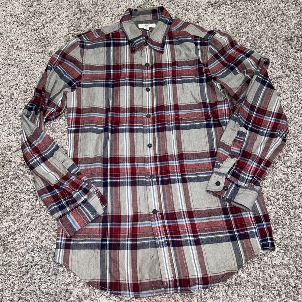 Club Room Button Down Long Sleeve Shirt Medium Super Soft Red Gray Slim Fit